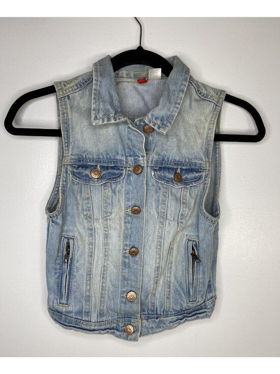 H&M Jackets & Blazers - H&M Size 4 Light Wash 100% Cotton Blue Cropped Denim Jean Vest 2000s